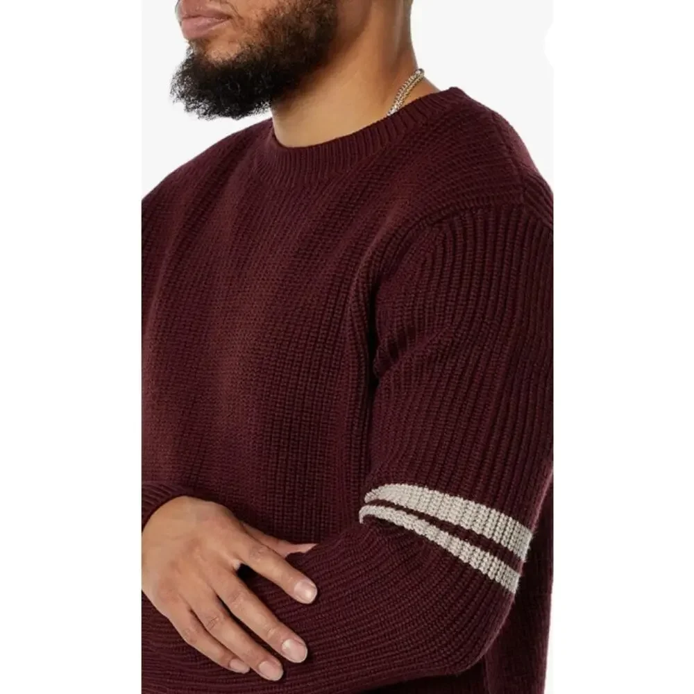 LABEL Men's Go-To Sweater Small Burgundy Red Putty Knit Crewneck Long Sleeve NWT